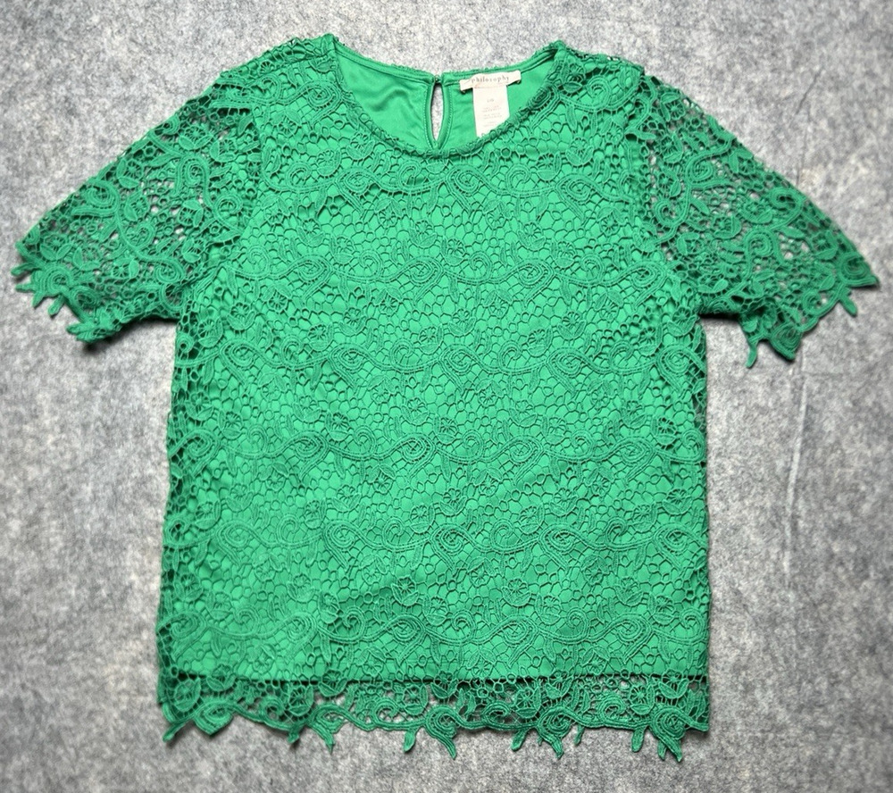 Philosophy Women’s Kelly-Green Lace Blouse Lined Bodice Size Large